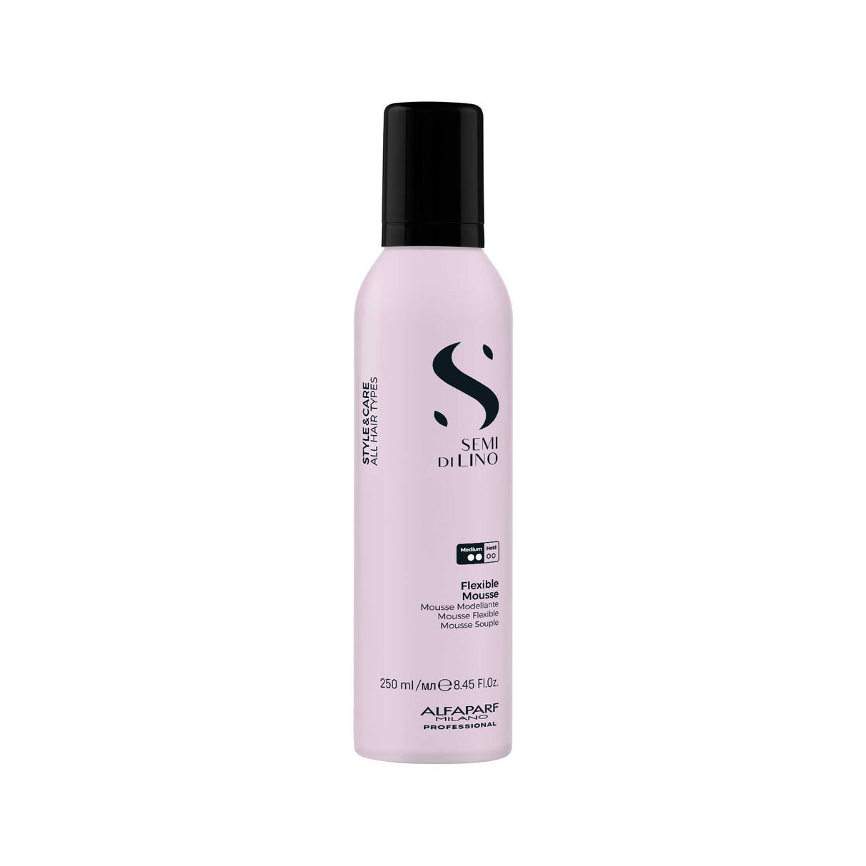 Alfaparf Milano Semi Di Lino Style&Care Flexible Mousse 250 ml – Spumă de Styling Versatilă pentru Volum Natural și Fixare Lejeră, fără Reziduuri