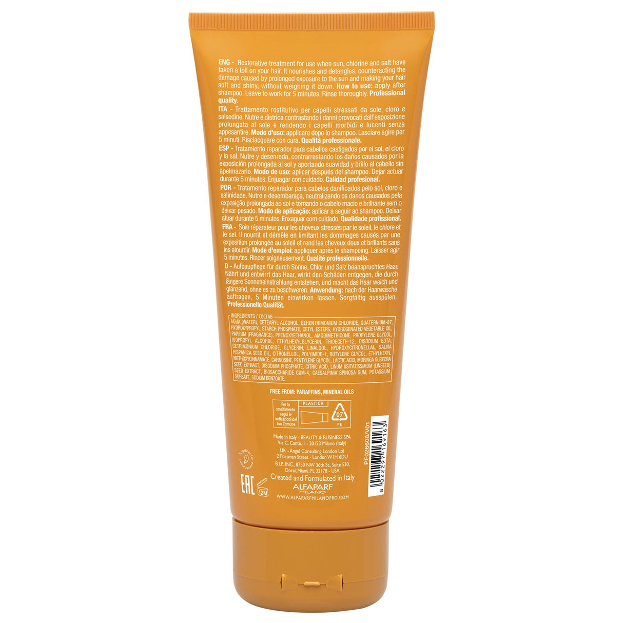 Alfaparf Semi di Lino Sunshine After-Sun Hair Treatment 200ml – Tratament nutritiv post-soare cu protecție UV, strălucire intensă și efect anti-clor