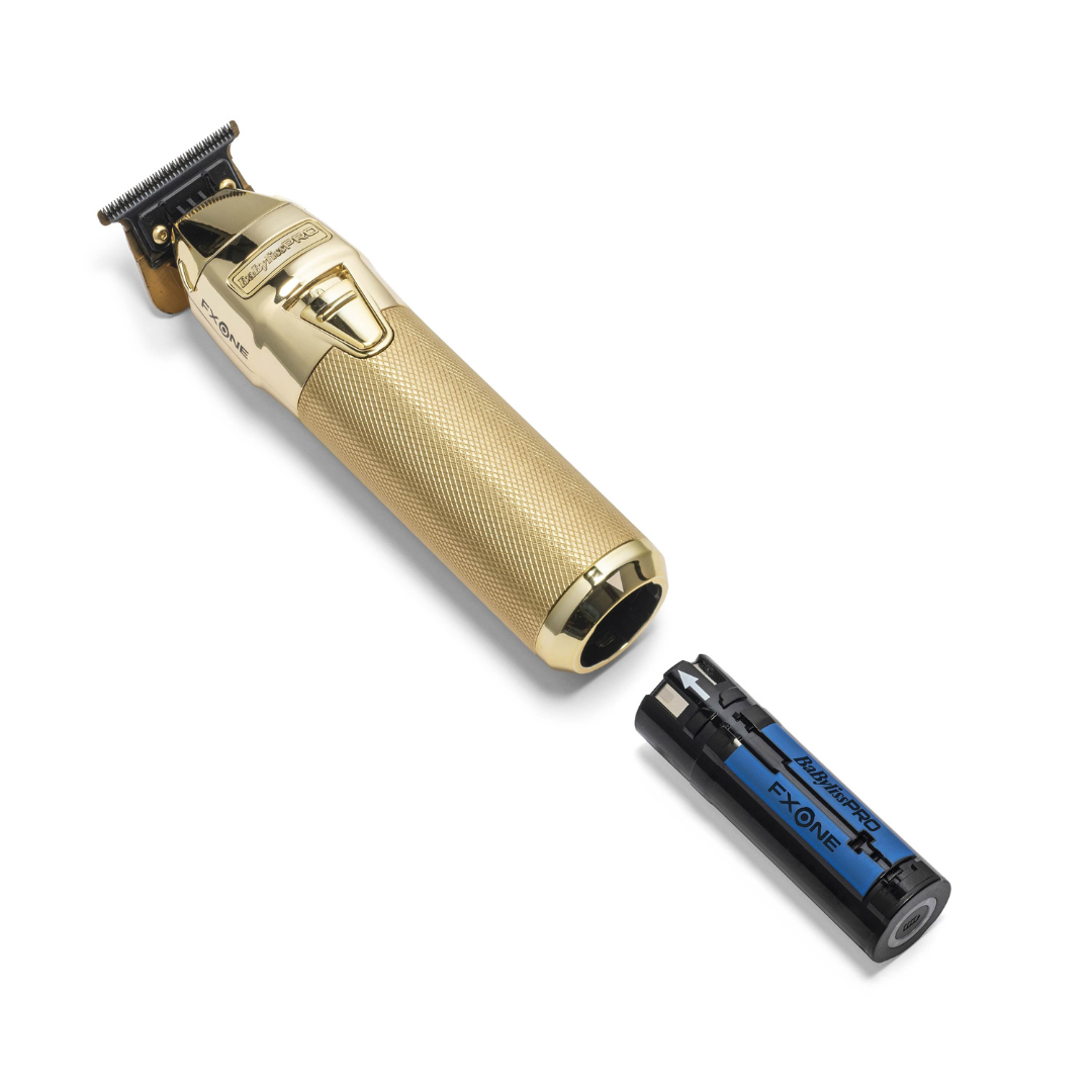 Trimmer profesional BaBylissPRO FXONE Gold cu acumulator detașabil și mâner metalic texturat