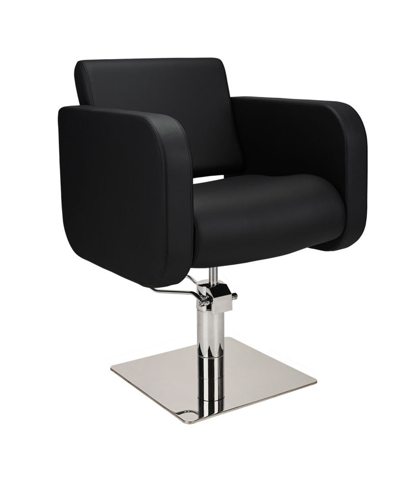 Ayala Globe 01 P-7 Scaun de Coafor Negru cu Cusătură Neagră și Bază Pătrată Argintie