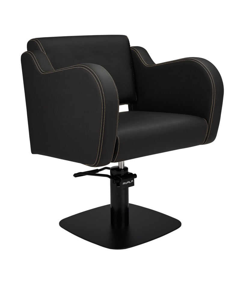 Ayala Holly C1 P-7 Scaun de Coafor Negru cu Cusături Aurii și Bază Pătrată Neagră