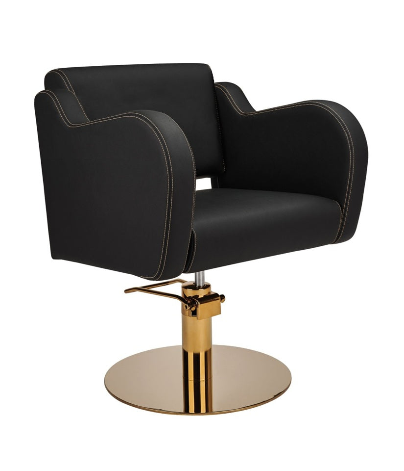 Ayala Holly G1 P-7 Scaun de Coafor Negru cu Cusături Aurii și Bază Rotundă Aurie