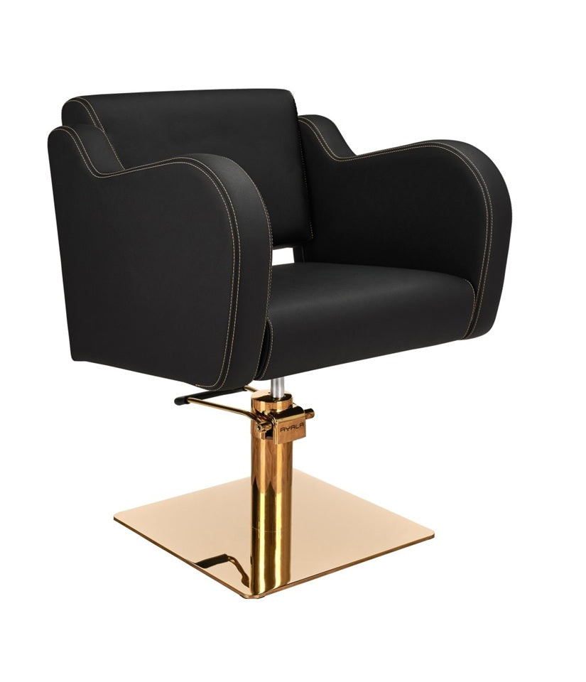 Ayala Holly G1 P-7 Scaun de Coafor Negru cu Cusături Aurii și Bază Pătrată Aurie
