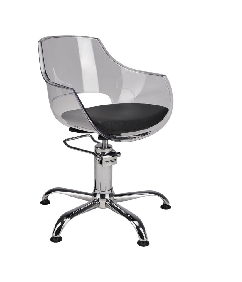 Ayala Ghost 01 – Scaun de Coafor Transparent cu Bază Spider & Picioare Negre