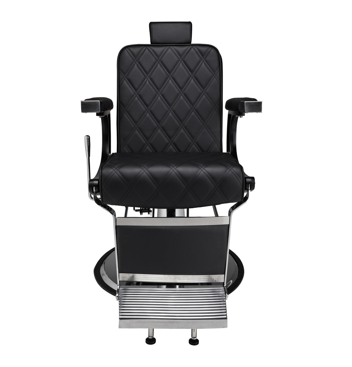 Ayala Scaun de Frizerie Duke Piele Ecologică Neagră – Tapițerie Diamond, Spătar Rabatabil, Bază Cromată 67 cm