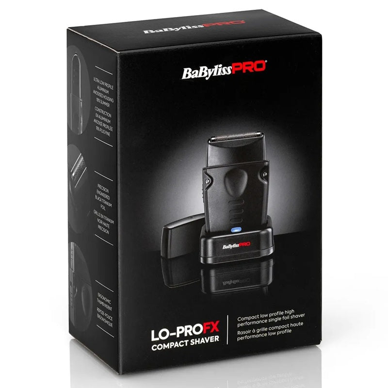 BaBylissPRO LO‑PROFX Compact Shaver – Aparat Profesional de Ras, Ultra‑Compact, Single Foil Black Titanium, Motor 10.000 RPM