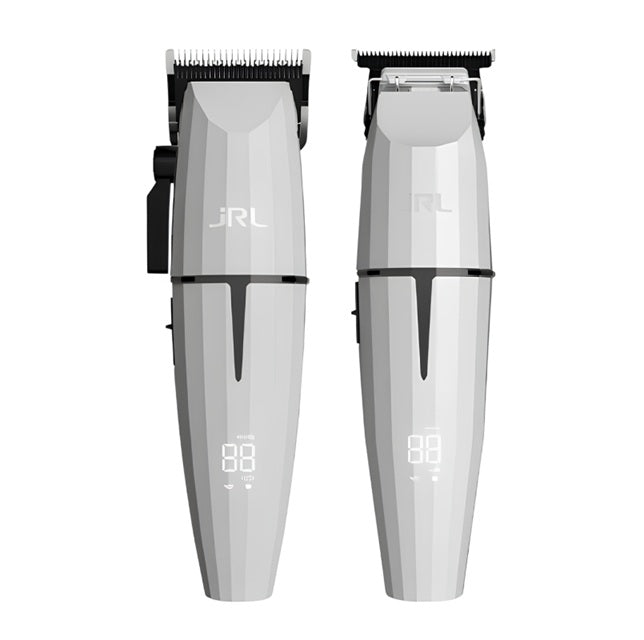 JRL Fresh Fade White Ghost Combo – SET de Mașină de Tuns 2020C și Trimmer 2020T Onyx, cu Tehnologie Cool Blade, Smart-Clip și Design Alb Premium