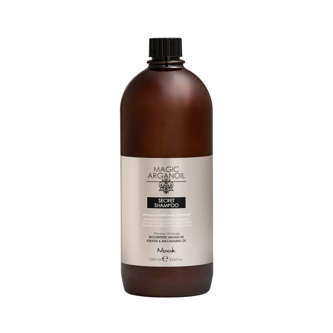 Nook Magic Arganoil Secret Shampoo: șampon hidratant pentru păr și corp, cu ulei de argan și extract de moringa.