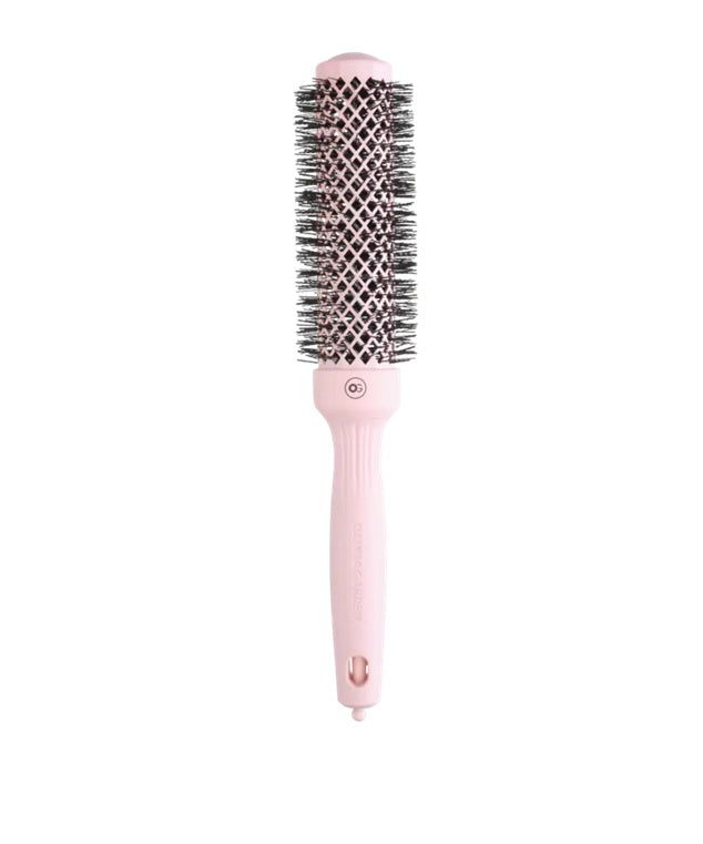 Olivia Garden Expert Blowout Speed Wavy Bristles Pastel Pink – Perie Profesională Rotundă Pastel Pink cu Peri Ondulați, Cilindru Ceramic Extra Lung pentru Uscare Rapidă