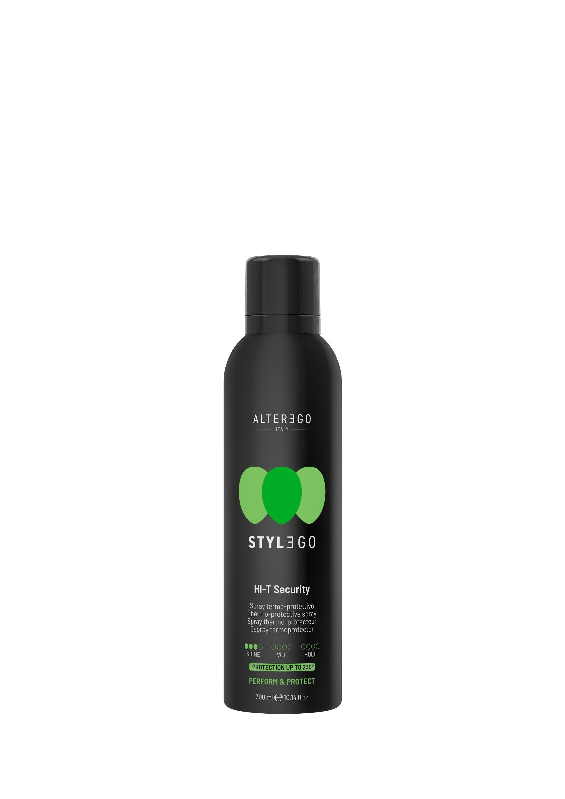 AlterEgo StylEgo HI-T Security – Spray Termoprotector Profesional 300ml, pentru Protecție Termică Până la 230°C și Strălucire Instantanee