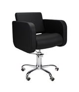 Ayala Globe 01 P-7 Scaun de Coafor Negru cu Cusătură Elegantă și Bază Mobilă pe Roți Argintii