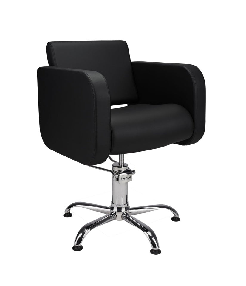 Ayala Globe 01 P-7 – Scaun de Coafor Negru Elegant cu Cusături Negre și Bază Stabilă cu Picioare Negre