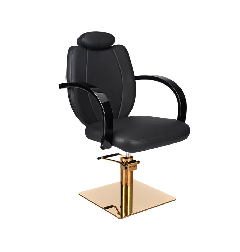 Ayala Toledo C1 P-7 Scaun de Coafor cu Tetieră, Cotiere Lăcuite Negru și Bază Pătrată Aurie