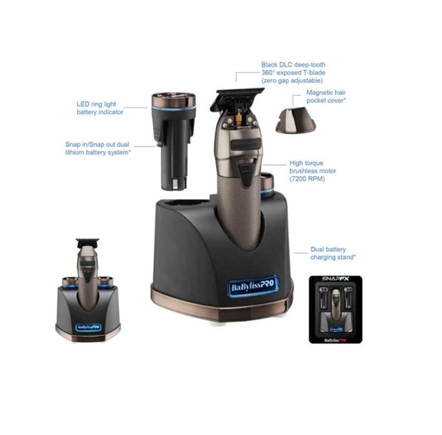 BaBylissPRO Skeleton SnapFX – Mașină de Contur Profesională cu Motor Puternic și Baterii Duble Interșchimbabile, Fără Fir RESIGILAT
