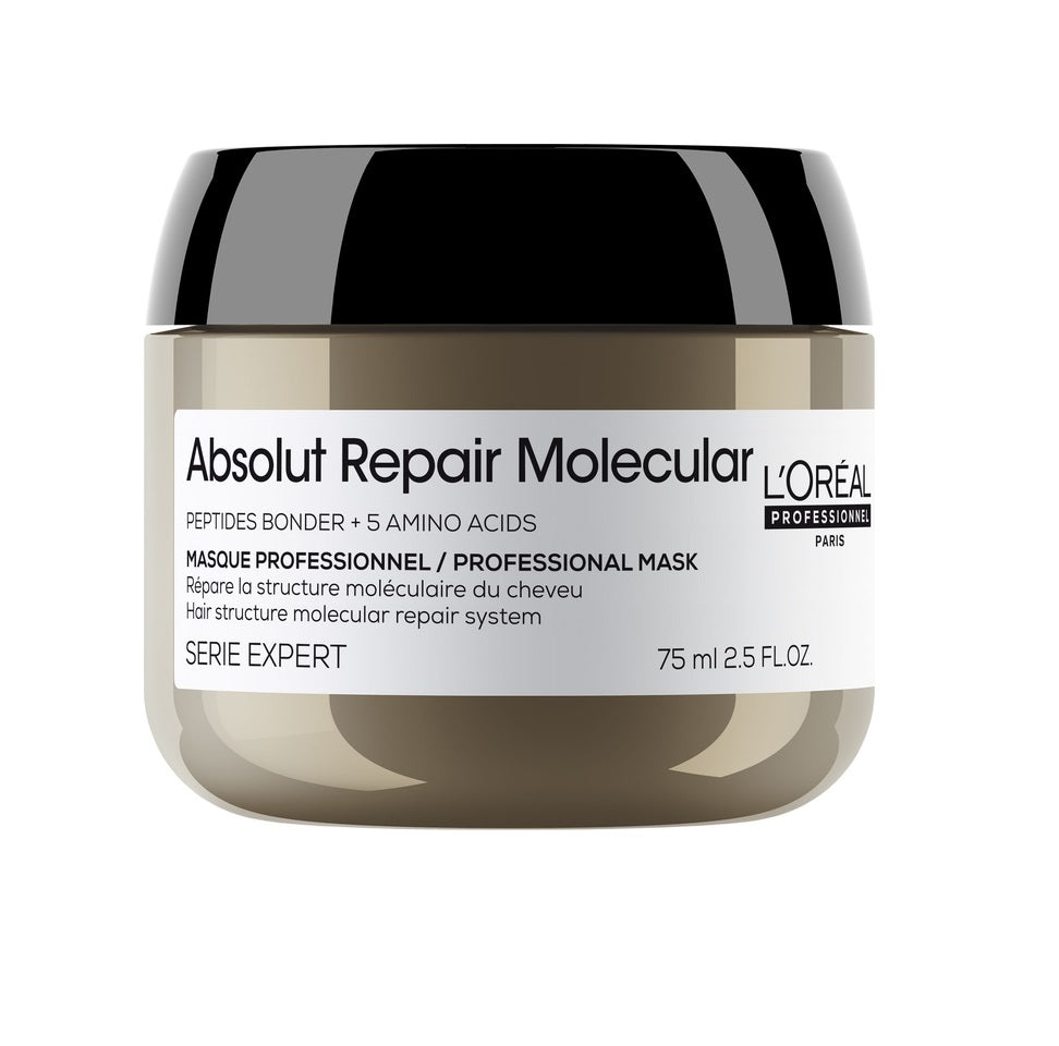 L'Oréal Absolut Repair Molecular: mască profesională ce repară 2 ani de păr deteriorat, reumplând structura moleculară a firului.