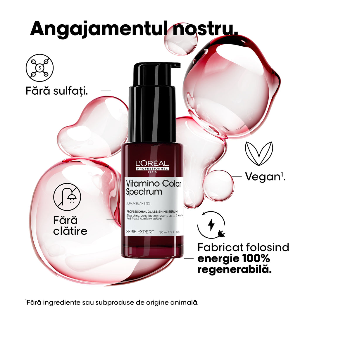 Serum L’Oréal Professionnel Vitamino Color Spectrum Glass Shine – Strălucire Oglindă, Protecție UV & Termică 230°C, Anti-Frizz, 10 Spălări, 5% Alpha-Silane, Vegan & Fără Sulfați