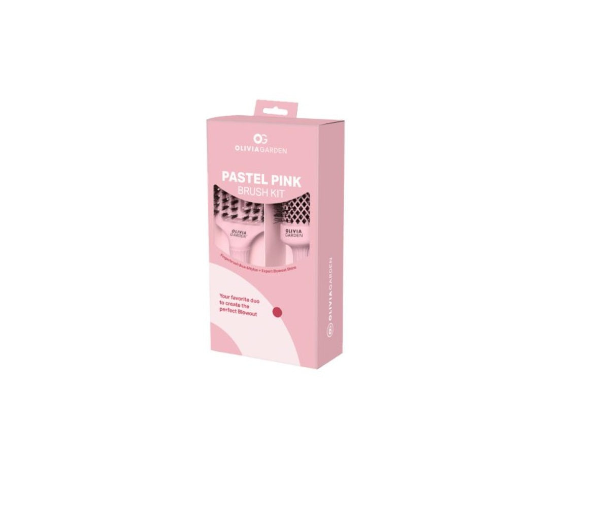 Olivia Garden Pastel Pink Blowout Kit – Set Profesional cu Perie Rotundă & Perie de Descâlcire