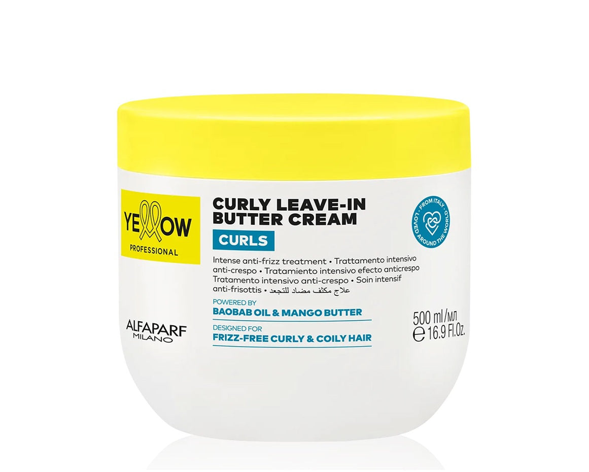 Yellow Curls Curly Butter Cream – Tratament Leave‑In Anti‑Frizz pentru Păr Creț sau Ondulat cu Protecție Termică 500 ml