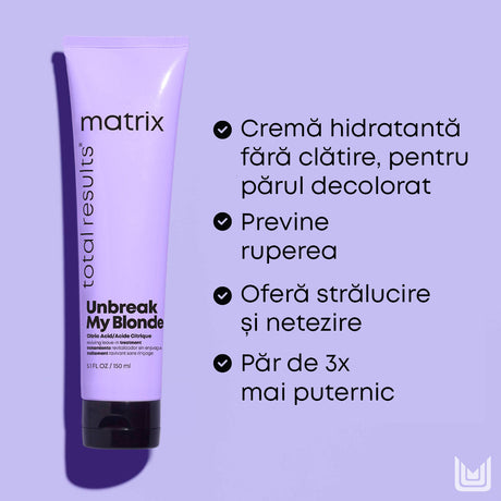 Leave-in Revitalizant Matrix Total Results Unbreak My Blonde – Fortificare și Hidratare pentru Păr Blond 150ml - Păr
