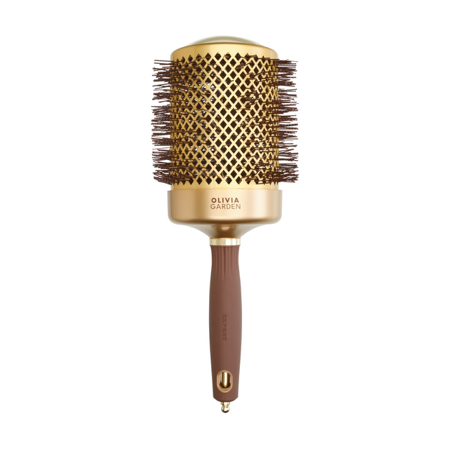 Perie termică rotundă Olivia Garden Expert Blowout Shine 80mm Gold & Brown bară ceramică cu turmalină și peri ondulați