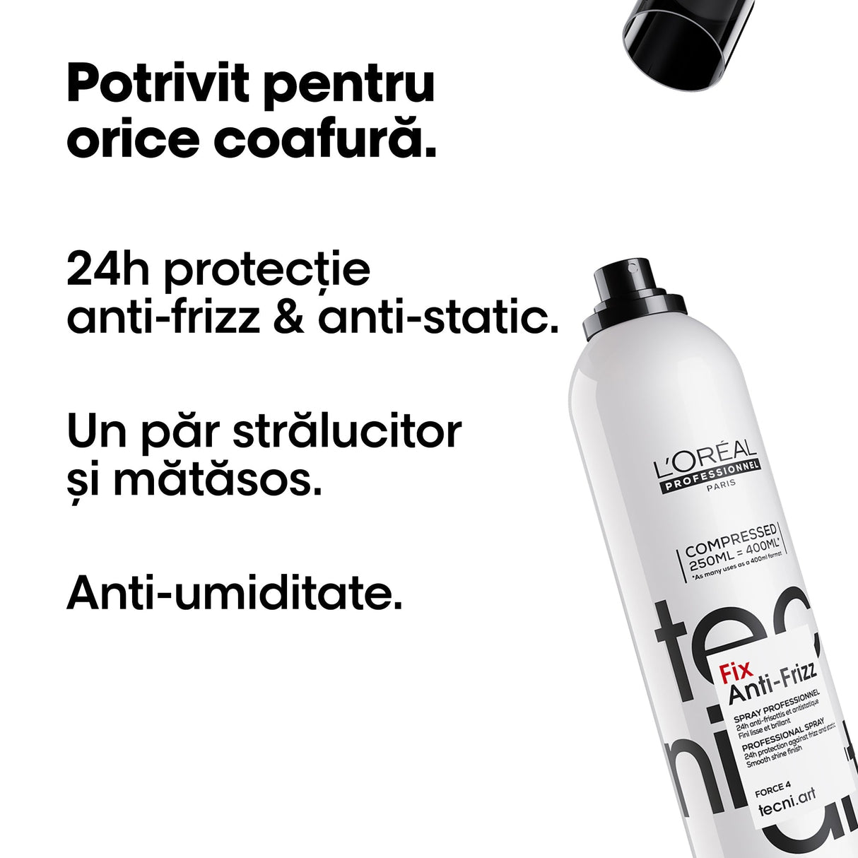 Spray Profesional de Fixare L’Oréal Professionnel Tecni.Art Fix Anti-Frizz 250ml– Protecție 24h împotriva Frizz-ului și